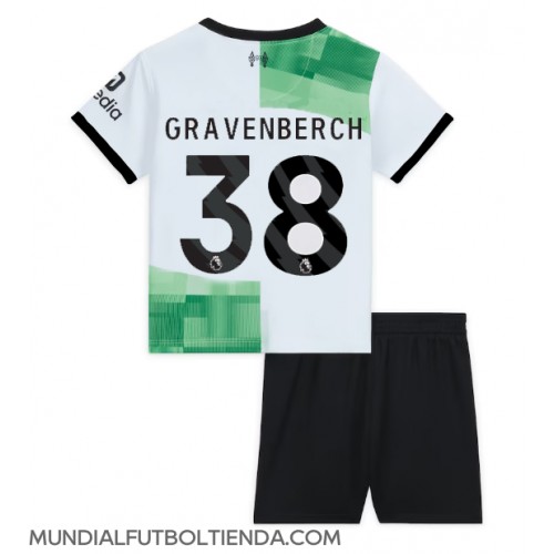 Camiseta Liverpool Ryan Gravenberch #38 Segunda Equipación Replica 2023-24 para niños mangas cortas (+ Pantalones cortos)